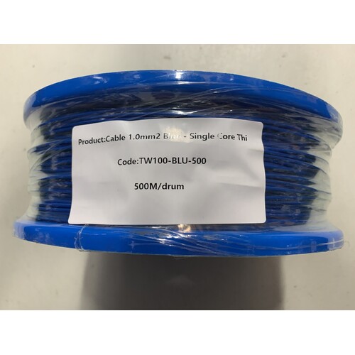 Cable 1.0mm2 Blue - Single Core Thin Wall - Per 500m Roll