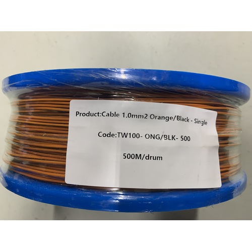 Cable 1.0mm2 Orange/Black - Single Core Thin Wall - Per 500m Roll