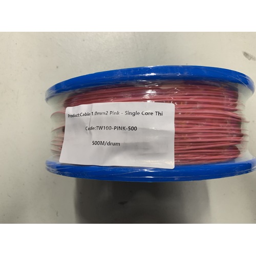 Cable 1.0mm2 Pink - Single Core Thin Wall - Per 500m Roll