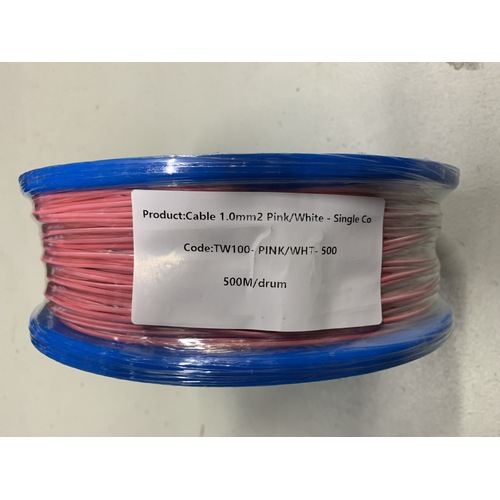 Cable 1.0mm2 Pink/White - Single Core Thin Wall - Per 500m Roll