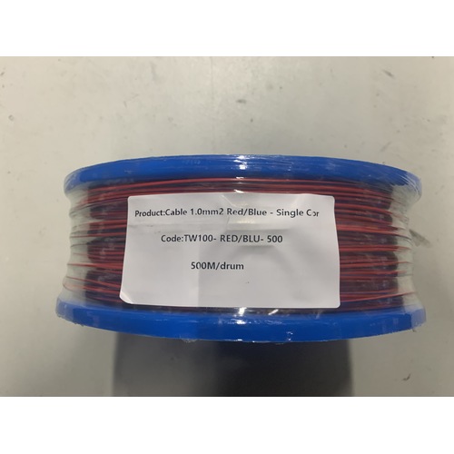 Cable 1.0mm2 Red/Blue - Single Core Thin Wall - Per 500m Roll