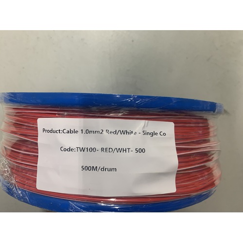 Cable 1.0mm2 Red/White - Single Core Thin Wall - Per 500m Roll