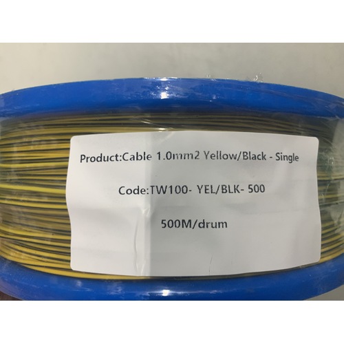 Cable 1.0mm2 Yellow/Black - Single Core Thin Wall - Per 500m Roll