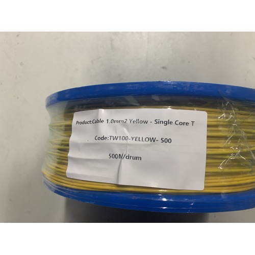 Cable 1.0mm2 Yellow - Single Core Thin Wall - Per 500m Roll