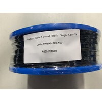 Cable 1.0mm2 Black - Single Core Thin Wall - Per 500m Roll