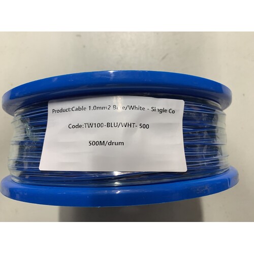 Cable 1.0mm2 Blue/White - Single Core Thin Wall - Per 500m Roll