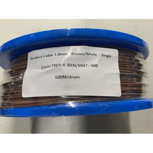 Cable 1.0mm2 Brown/White - Single Core Thin Wall - Per 500m Roll